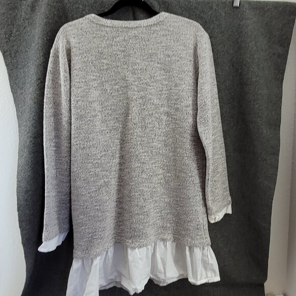 THML Tunic Top women's M Gray Blanket Weave Cotton Blend Ruffle Hem & Cuffs - Picture 2 of 11